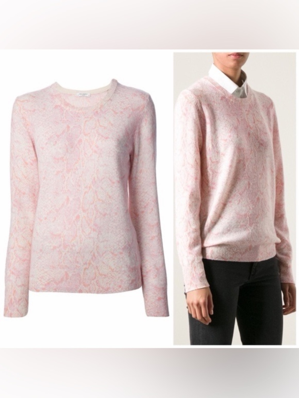 Equipment Femme 100% Cashmere Pink Cream Marble Crewneck Sweater Medium